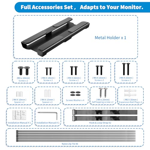 Universal Metal Laptop Charger Holder, Under Desk & Vesa Mount | Adjustable Power Brick Bracket, Under Desk Mount Organizer for Docking Stations & USB-C Hubs, Secure Supply Holder, Black