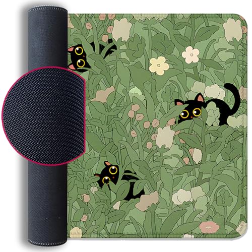 Cute Cats Desk Pad Mouse Pad,Sage Green Plants Flowers Floral Mouse Mat Large,Stitched Edges Non-Slip Waterproof Rubber Base Mous Mat for Office Home Work Gaming(27.5X11.8 in) - color: Cute Cats Green Plants