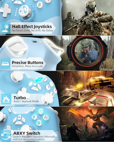 iPhone Controller with Phone Clip, Hall Effect Joystick Wireless Bluetooth Gaming Controller for Android/iPhone/Apple Arcade MFi Games/PC/Switch/Steam with Macro/Lock Joystick Speed/6-Axis/Motor/Turbo - color: Blue