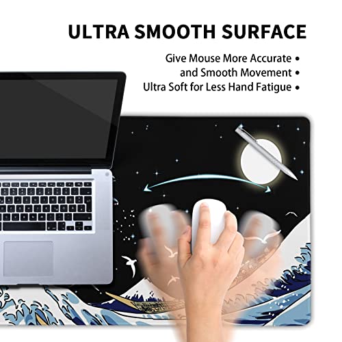 Kanagawa Surfing and Black Mouse Pad, Large Gaming Mouse Pad,Japanese Wave Desk Mat,Laptop Mousepad Non-Slip Rubber Desk Pad Keyboard Waterproof for Computer Desk Mat 11.8x31.5 in - color: Kanagawa Surfing, size: 11.8" x 31.5"
