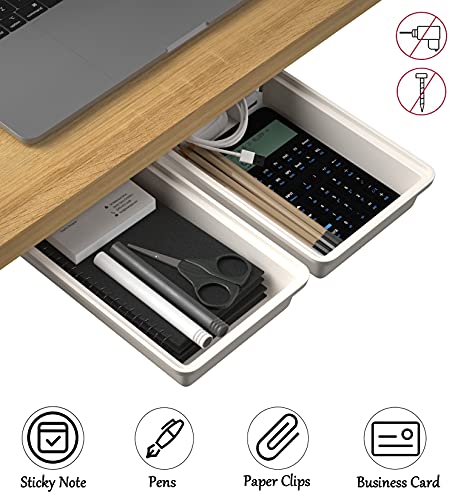SVNNELP 2Pack Under Table Desk Drawer Storage Organizer Slide Out, Hidden Self-Adhesive Under Desktop Pencil Tray Drawer for Office,Classroom,Kitchen(S/white) - size: S