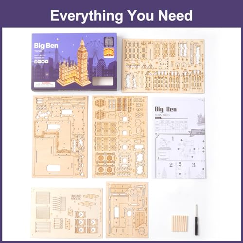 Rowood 3D Puzzles for Adults Wooden Model Kit Adult Craft Kit Gifts for Age 14+ Big Ben - style: Big Ben