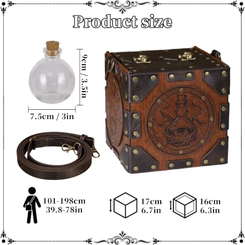 HiiFeuer Medieval Alchemist Crossbody Bag, Embossed Leather Riveted Potion Box with Bottles, Wizard Storage Box for Ren Faire(Brown A) - color: Brown A