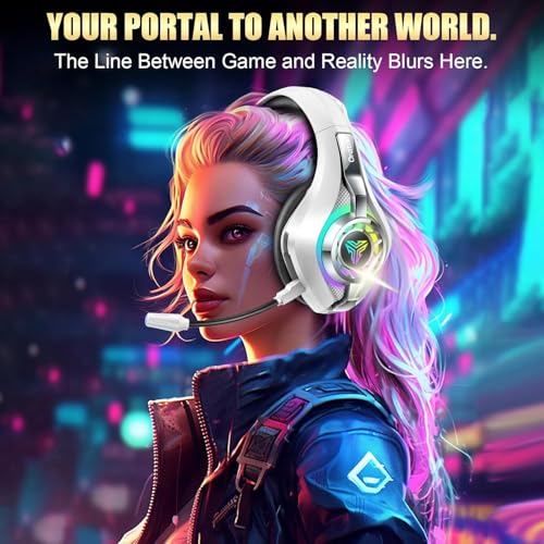 2.4GHz Wireless Gaming Headsets for PS5/PS4/Switch, New RGB Bluetooth 5.4 Noise Cancelling Gaming Headphones with 7.1 Surround Sound, 40mm Drivers, 276g Ultraligero, Memory Foam, 40Hrs Audífonos Gamer - color: White