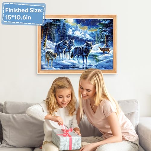 Jeacirio 100 Piece Jigsaw Puzzle for Kids Ages 6-8 8-10, Wolf Family in Snowy Mountain Forest, Educational Animal Puzzle, Screen-Free for Boys Girls - size: Wolf Puzzles
