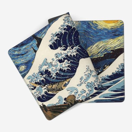 MTG Playmat Painting Starry Night Wave TCG Play Mat Original Hand-Painted Smooth Surface Stitched Edges Non-Slip Rubber Base for Trading Card Games Board Games 23.5x13.8in