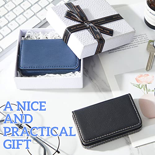 Outus 2 Pcs Business Card Holder, PU Leather Business Card Case Pocket Wallet with Magnetic Shut for Valentines Gift Adult(Blue and Black) - color: Blue and Black