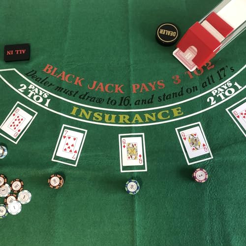 Blackjack Table Top Felt Layout - 36" x 72" Rectangle Las Vegas Style Green Casino Poker Table Cover Mat, Great for Poker Game Night Events Theme Party Fundraisers & Gatherings - size: 72" x 36" (Rectangular), style: Blackjack