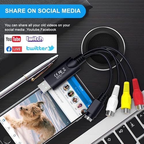 Kkf USB 2.0 Video Capture Card for Streaming – VHS to Digital Converter, with Audio Transfer Grabber, Digitize Video DSLR DVD PS3 PS4 Camera Adapter, for Mac, PC or Notebook (IU037B-2)