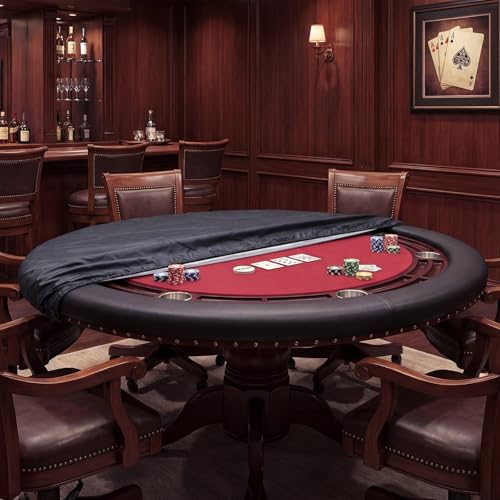 Macarrie Oval Poker Table Dust Cover Black Heavy Duty Water-Tight Dust Proof Protective Vinyl Poker Table Dust Cover with Elastic Band Hem for Home Game Rooms Casinos Easy to Slip on - size: 56"l X 56"w