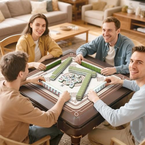 Brown Mahjong Mat with Rules, 31.5*31.5in Anti Slip American Mahjong Mat for Table, Noise Reduction, Neoprene Mah jongg Mats with Carrying Bag & 3 Dices, Mahjong Supplies Gift, Board Tile Games Mats - color: Brown01
