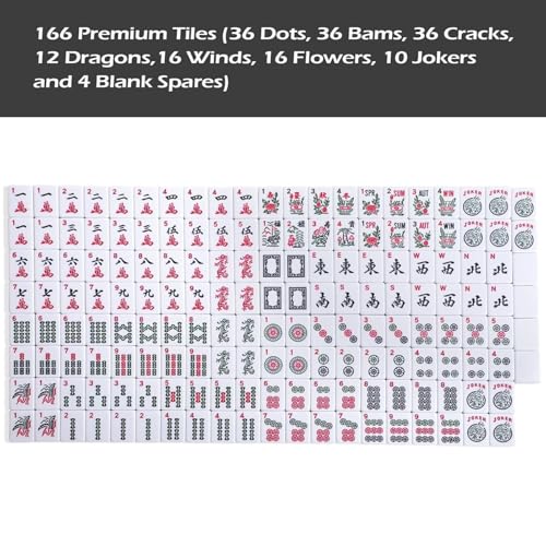 American Mahjong Game Set, 166 White Tiles, 4 All-in-One Color Rack/Pushers, Complete Mahjong Set with Pink Printed Carrying Bag - color: Pink