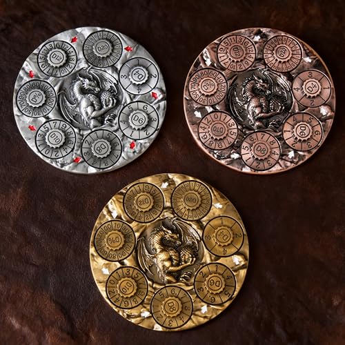 7-in-1 Spinner Dice Set – 3D Metal Dragon-Embossed Polyhedral RPG Accessory Role Playing Dice for Dungeons & Dragons, Pathfinder, RPG and Tabletop Games (D4, D6, D8, D10, D%, D12, D20) Sliver - color: New-sliver
