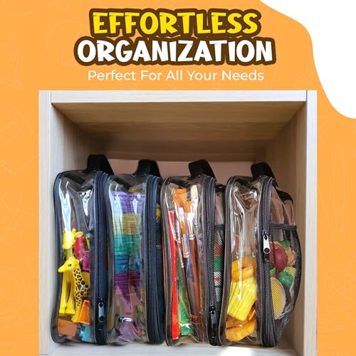 SAM AND MABEL PVC Zippered Blocks Set - 4 Packs 12" x 10" x 3" Board Game Storage Organizer Case with Internal Side Pocket for Craft, Hobby Art, School and Office Supplies (Black)