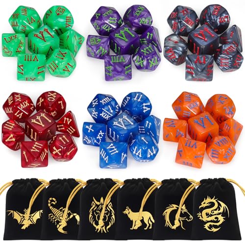 CiaraQ Polyhedral Dice Set - DND Role Playing Dice | Acrylic RPG Dice for Dungeons and Dragons MTG Table Games, Multicolor, 42pcs - color: Green/Purple/Black/Red/Blue/Orange