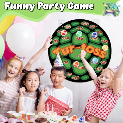 Poen Turtle Party Game Favors 24x24 Turtle Dart Board with 18 Sticky Balls Toys Pizza Favors Video Birthday Supplies Decoration Gift Under the Sea Party Game