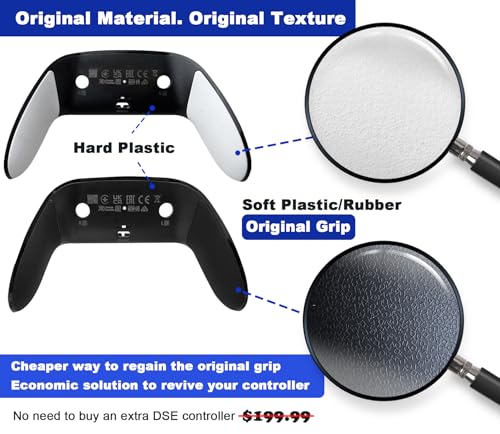 Replacement Back Shell Cover Trim for DualSense Edge Controller Compatible with PS5 DSE- Clip-On Housing with OEM-Spec Soft Rubber Grip, Fixes Yellowing & Peeling (Black) - color: Black
