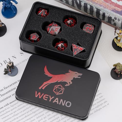 Dungeons and Dragons Dice Set with Gift Case - Metal Polyhedral Dice for RPG & D&D - color: Gun Mental Red