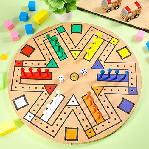 Kathfly Fast Track Board Game Wooden 3-6 Players Board Game Set with 24 Boards Games Pieces and 2 Dice, Fast Track Games Night for Adult Teens Family Party(14.2 Inch) - size: 14.2 Inch