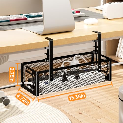 Under Desk Cable Management Tray, 15.7'' No Drill Steel Desk Cable Organizers, Wire Management Tray Cable Management Rack (2 Packs-Black) - color: 2 Packs-15.7"-Black