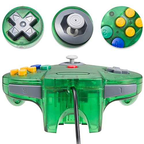 KIWITATA Classic N64 USB Controller, N64 Remote Wired Emulated Game Joystick Controller for Windows PC & MAC & Raspberry Pi 3 Clear Green - color: green