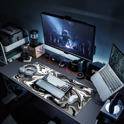 Canjoy Gaming Mouse Pad, Fluid Pattern Mouse Pad 31.5x15.7inch Large Extended Computer Mouse Mat Keyboard Full Desk Mousepad for Gaming, Office, Home - color: Black-Gray Fluid, size: 800*400mm