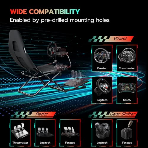 ARES WING Foldable Racing Simulator Cockpit, Racing Wheel Stand with Seat, Space Saving Sim Racing Rig for Small Spaces with Fanatec, Driving Simulator Compatible with Moza Games on PS5 and PC