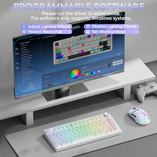 SOLAKAKA A75 Wireless Gaming Keyboard with Multifunction Knob, BT5.0/2.4GHz/USB-C, 75% Mechanical Keyboard, Hot-Swappable, Gasket Creamy Keyboard with RGB Backlit, Crystal Keycaps, for PC/Mac/PC - color: Crystal-White