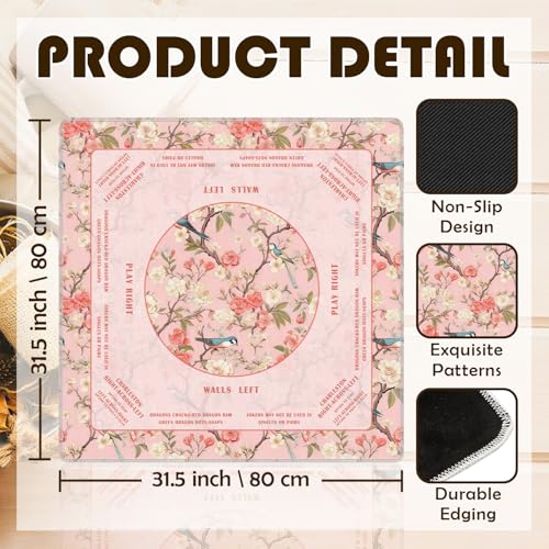 Pink Floral Bird Chinoiserie Mahjong Mat 31.5 x 31.5 in, Traditional Chinese Flower Non-Slip Noise Reduction Gaming Mat for Table American Mahjong Poker Board Games Card Games Dominoes - color: Allover Camellia, Bird & Flower Mahjong Mat