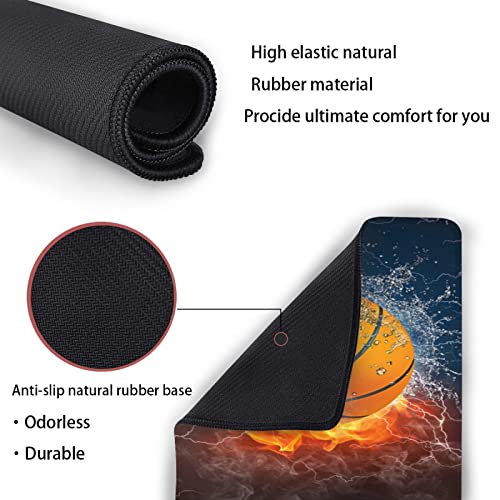 Desk Mat,Basketball Fire and Water Gaming Mouse Pad,XXL Extended Mouse Pad Mat for Office,Computer,Keyboard with Non-Slip Base Stitched Eges Mousepad 35''×15.7''×0.12'' - color: Basketball Fire and Water