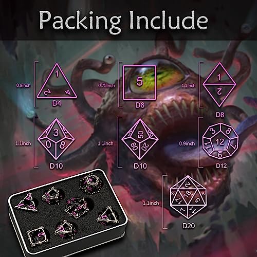 Beholder Dice Set DND, Dragon Eye Dice, ZHOORQI 7PC/Set Polyhedral Dices for Dungeons and Dragons, RPG, Eye Monster DND Gifts (Eye-Purple) - color: Eye- Purple