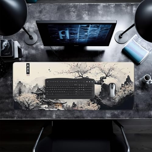 Japanese Mouse Pad, Large Japanese Desk Mat, XL Anime Gaming Keyboard Mat, Non-Slip Rubber Base, Big Extended Desk Protector for Office and Home, 31.5”x11.8” - color: Cherry Blossom