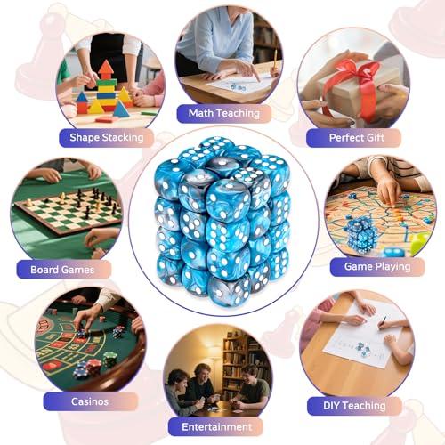 36 Pieces 12mm 6 Sided Mini Dice Set,Two Colours D6 Game Dice Set,6 Sided Standard Game Dice for Board Games Dice Games Classroom Teaching Dices Game,with Portable Gaming Box(Blue & Silver) - color: D6-blue & Silver