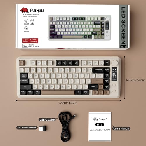 ZIYOU LANG M75 Wireless Gaming Keyboard, RGB Backlit Rechargeable 2000mAh Battery, Small Membrane But Mechanical Feel Keyboard with Smart Display & Knob, PBT Gradient keycaps for PC, MAC - Cheese - color: Cheese