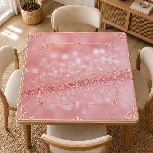 Pink Sparkle Mahjong Mat for Table 31.5''x31.5'', Non-Slip Noise Reduction Mah Jongg Mats with Carrying Bag for American Mahjong, Poker, Board Games, Card Games & Dominoes - color: Pink Sparkle