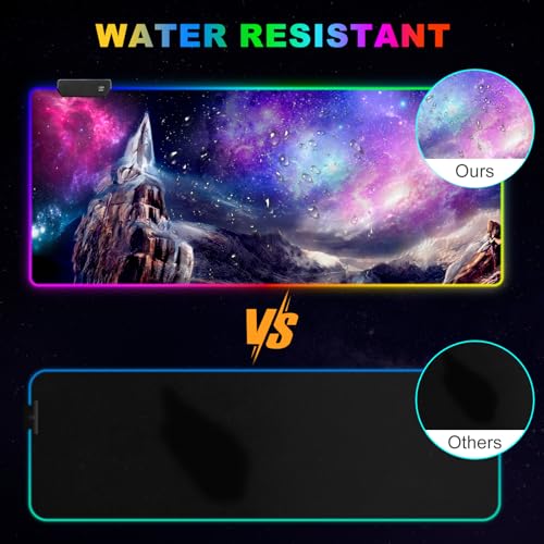RGB Gaming Mouse Pad, Large Extended Soft Led Mouse Pad with 14 Lighting Modes 2 Brightness, Water Resist Keyboard Pad, Computer Mousepads Mat 35.4x15.7inch, Starry Mountains - color: Starry Mountains