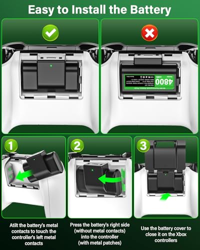 Rechargeable-Controller-Battery-Pack-for-Xbox One S/X/Elite/Xbox Series S|X | 2x4800mWh Battery with Charger for Xbox Wireless Controllers, Rechargeable Batteries for Xbox with Charging Station, 4 Covers