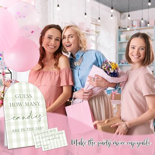 Guess How Many Candies Are In The Jar Game Set, 50 Guess Cards With 1 Standing Sign, Minimalism Green Baby Shower Game Kit, Neutral Gender Reveal Party Decor & Activity Supplies - A09 - color: Minimalism Green