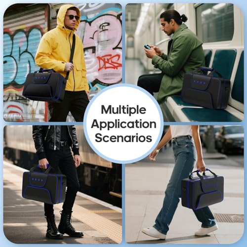 Carrying Case Compatible with PS5/Slim/Pro Disc & Digital, P S5 Travel Case for Play 5 Controllers, PS Portal, Game Discs, PS 5 Protective Travel Bag Play 5 Carry with Zipper Pocket, Black and Blue - color: Black & Blue