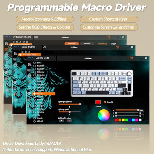 AULA S75 PRO Wireless Mechanical Keyboard with Screen&Knob, 75% Hot Swappable Gaming Keyboard with Pre-lubed Switches, RGB Backlit, PBT Keycaps, Creamy Sounding Computer Keyboards - color: Mocha