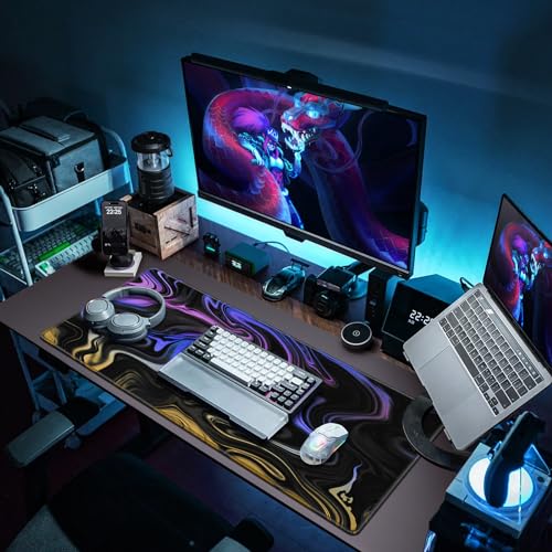 Canjoy Gaming Mouse Pad, Fluid Pattern Mouse Pad 35.4x15.7inch Large Extended Computer Mouse Mat Keyboard Full Desk Mousepad for Gaming, Office, Home - color: Blue-purple Fluid, size: 900*400mm