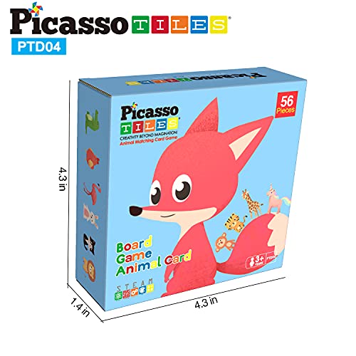 PicassoTiles 56 PCs Animal Speed Matching Game, Match Identical Pairs of Animals as Fast as Possible, Educational Puzzle Family Activity Board Games with Portable Storage Box for Boys & Girls Ages 3+