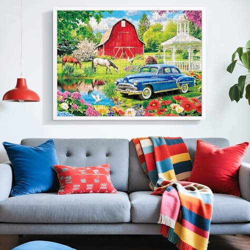 Puzzles for Adults 500 Pieces,Farm Horse Puzzle for Adult,Flowers Rooster Barn Truck Themed Jigsaw Puzzle,Country Life Puzzle for Seniors,Puzzles for Family Game Nights, 20.5x15 in - style: 500P Farm