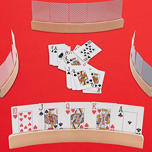 GSE Set of 4 Curved Wooden Playing Cards Holders Racks Trays, 12.5-Inch | Hand Free Playing Card Trays, For Bridge, Hand & Foot, Rummy, UNO Card Games, For Seniors Adults - style: 12.5" Card Holders