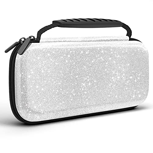 Homicozy Glitter Carrying Compatible with Nintendo Switch OLED & Switch Console, Silver Protective Hard Travel Shell Pouch for Nintendo Switch Console/Accessories, Gaming Case for Girls - color: Silver