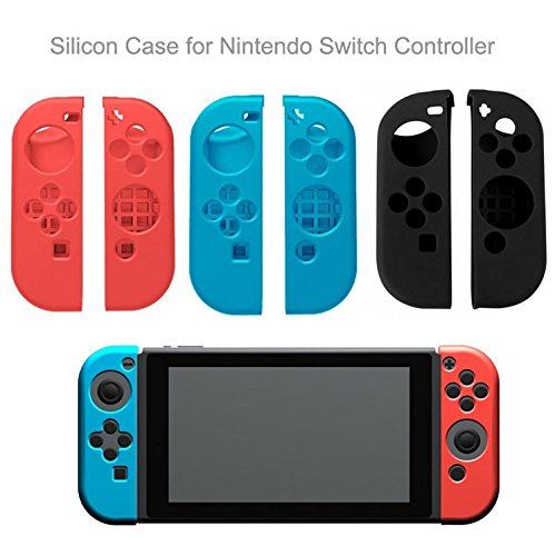 8 in 1 Silicone Protective Skin Soft Shell Case with Thumbsticks Grips Caps Cover for Switch Controller Skin Black
