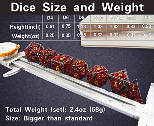 Metal DND Dice Set Dungeons and Dragon Dice Set Hollow Dragon Polyhedral Magic 7 PCS Dice Set with Gift Metal Box for Dungeons and Dragons Table Games Play Cards MTG(Dragon_Black Red Plus Gold) - color: Dragon_black Red Plus Gold