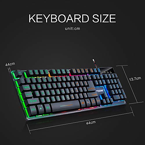 GTRACING Gaming Keyboard Wired USB Gamer Keyboards Rainbow LED Backlit 104 Keys Ergonomic Keyboard Compatible with Windows PC Gamer Desktop