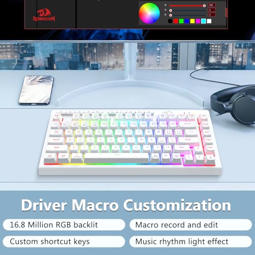Redragon Wireless Gaming Keyboard, Bluetooth/2.4GHz/USB-C Wired, RGB Backlit, Portable 75% Mini Quiet Macro Membrane Keyboard, Rechargeable 4000mAh Battery, Anti-Ghosting for Win/MAC, White - color: White