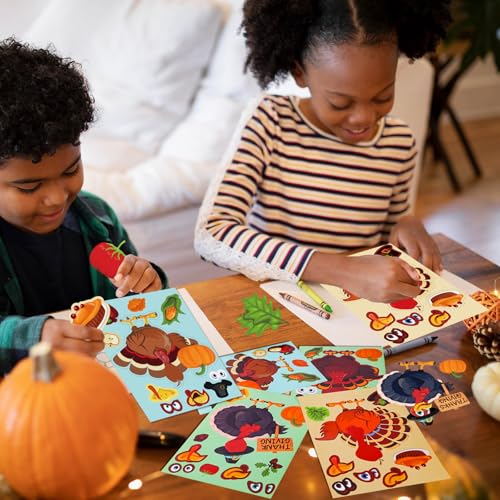 48 Sheets Thanksgiving Stickers for Kids Bulk Cute Holiday Stickers Funny DIY Crafts Activities Party Favors Game Gifts for Boys Girls - style: Thanksgiving